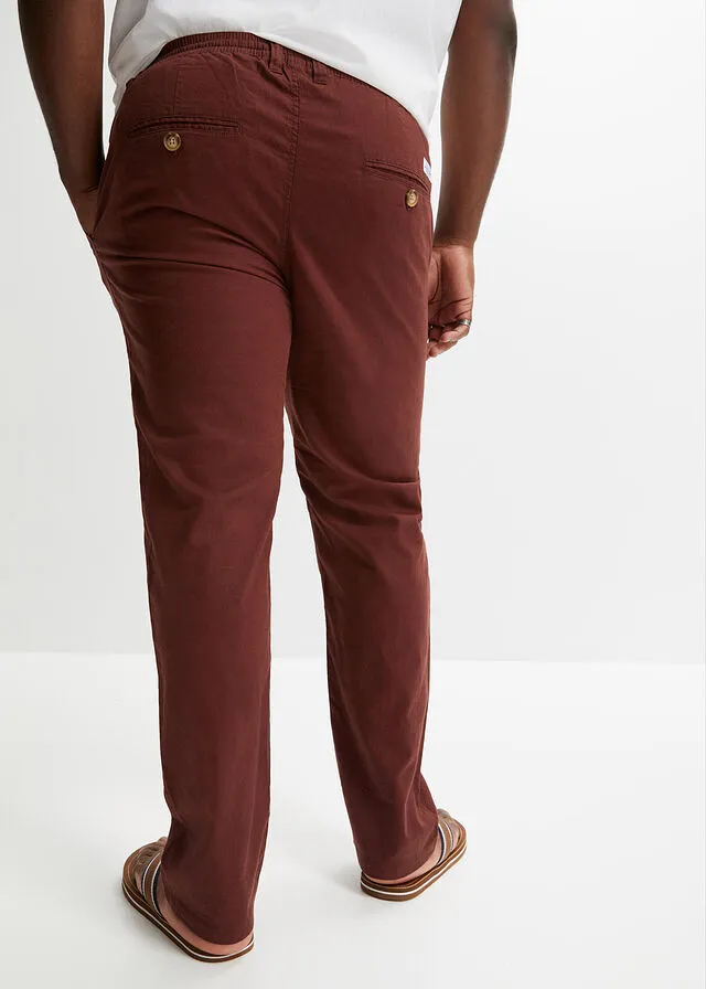 Pantalón tipo chino de corte regular y recto con lino Marrón café