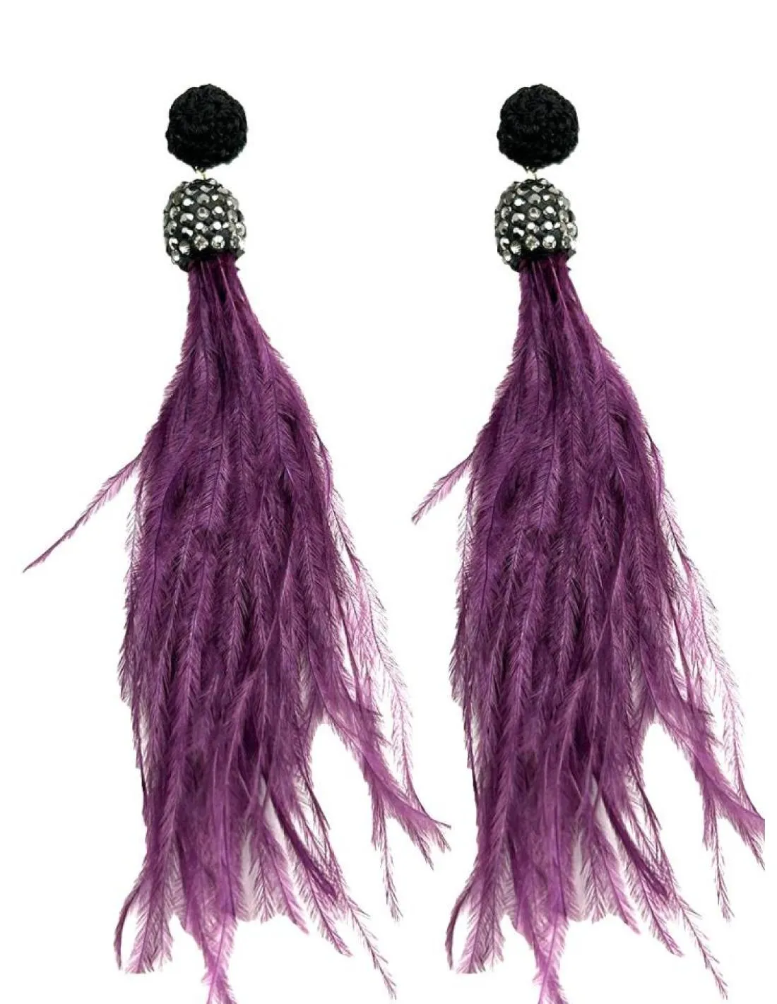 PENDIENTES LARGOS DE PLUMAS MORADOS PARA FIESTA Y EVENTOS