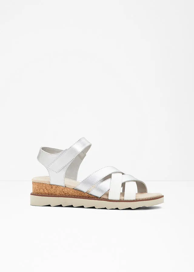 Sandalias planas Plata-blanco