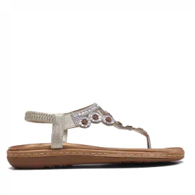 Sandalias planas Stay color crema con brillantes cogidas al tobillo