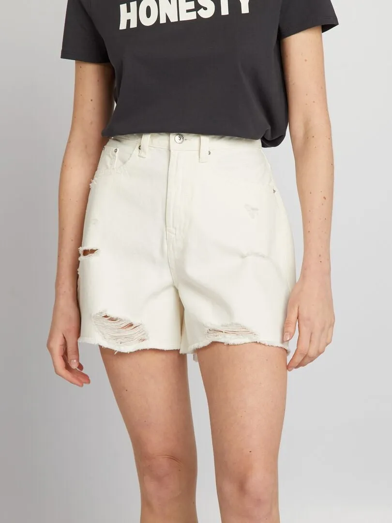 Short de tiro alto con efecto desgastado - BLANCO