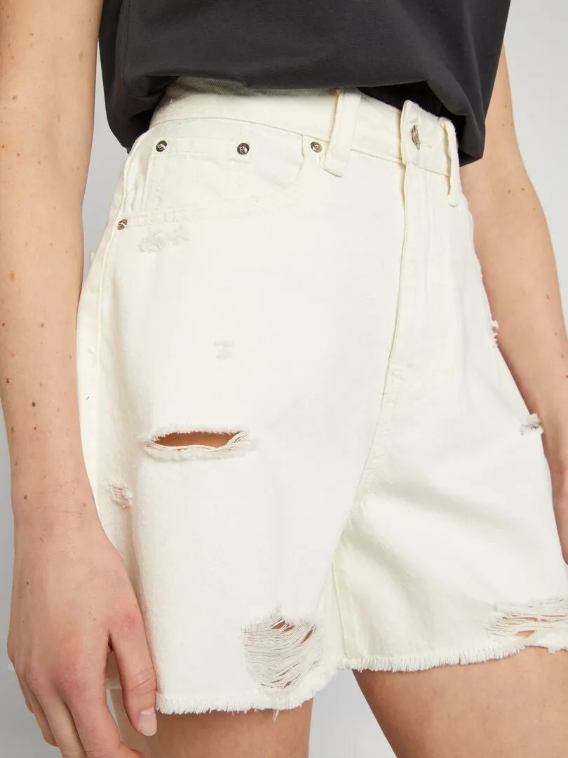 Short de tiro alto con efecto desgastado - BLANCO