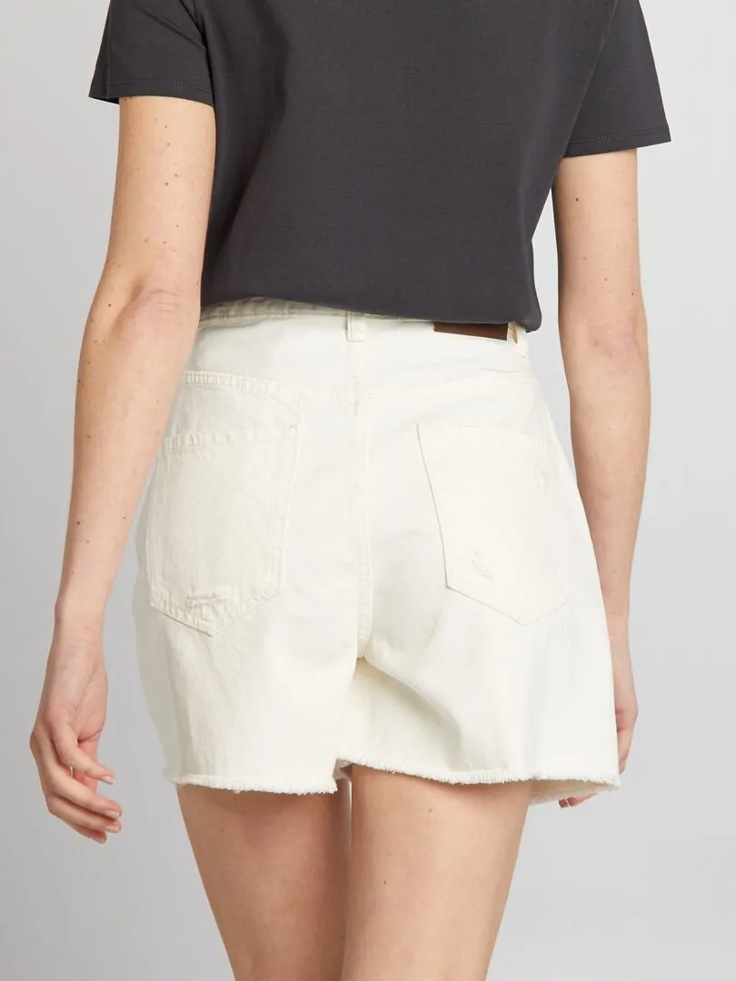 Short de tiro alto con efecto desgastado - BLANCO