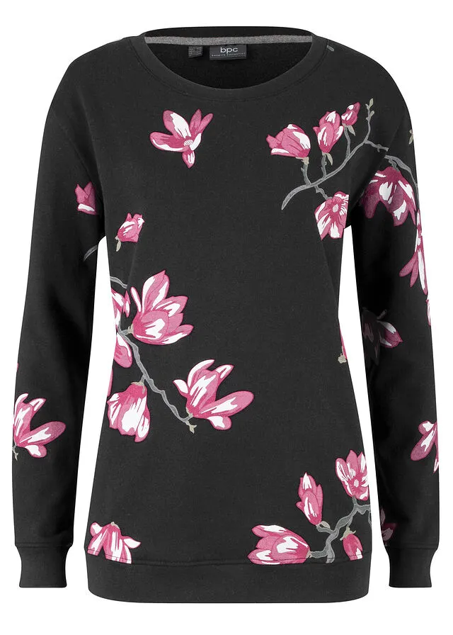 Sudadera con estampado de flores de corte holgado Negro con flores