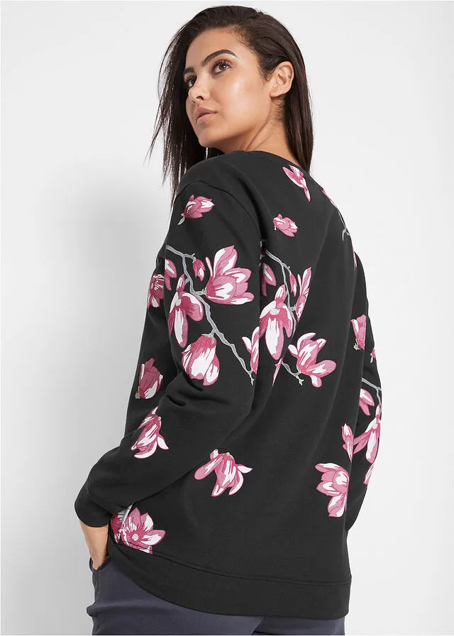 Sudadera con estampado de flores de corte holgado Negro con flores