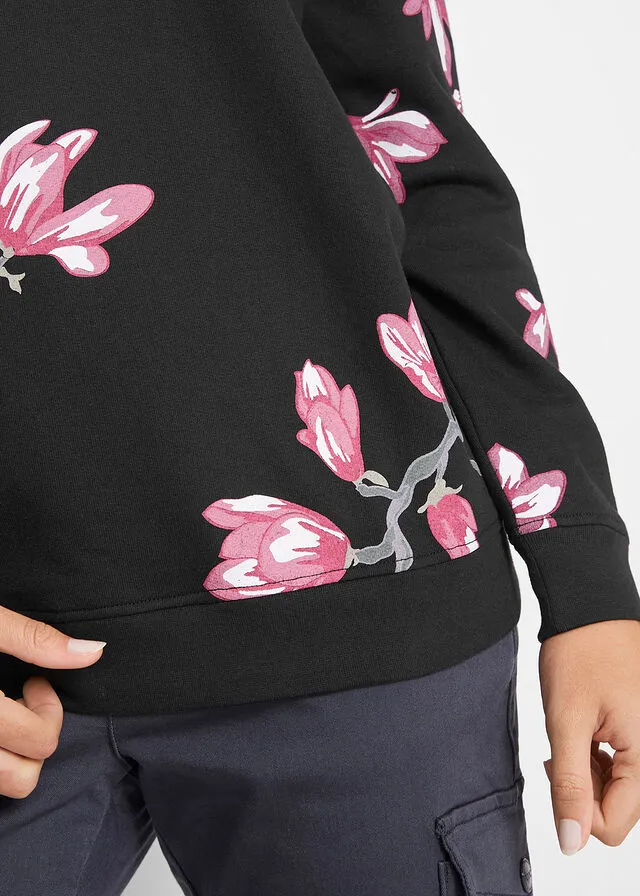 Sudadera con estampado de flores de corte holgado Negro con flores