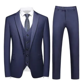 Traje Slim Fit para Hombre Blazer de 3 Piezas Blazer de Negocios Fiesta de Bodas Chaqueta Chaleco Pantalón Azul Marino