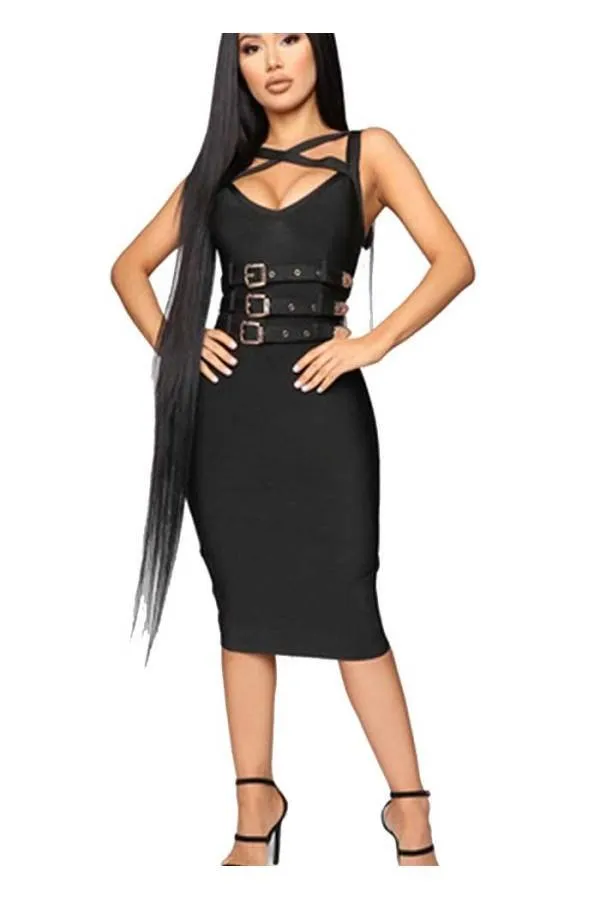 Vestido Bandage Midi hebillas Negro o gris lujo