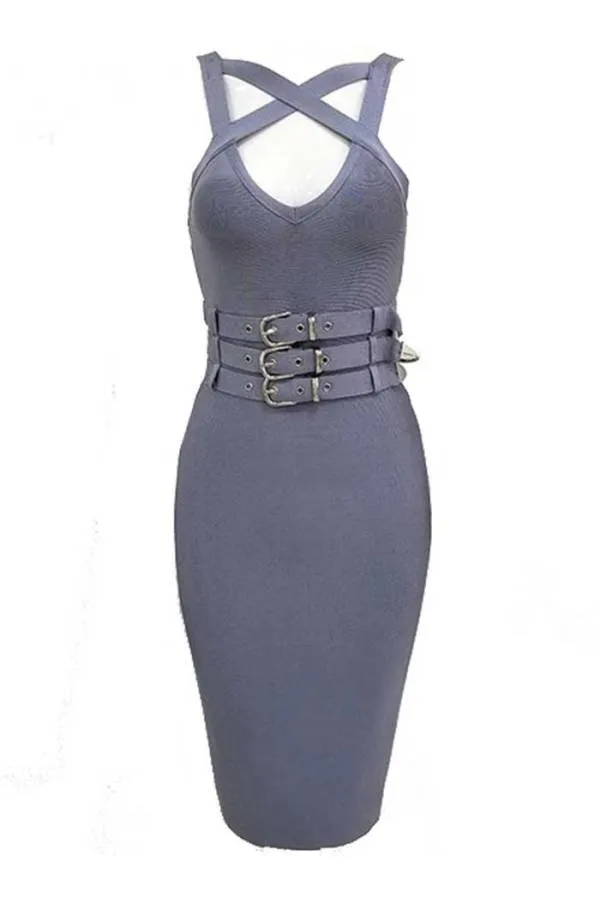 Vestido Bandage Midi hebillas Negro o gris lujo