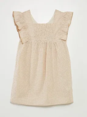 Vestido de cuadros con volantes - BEIGE