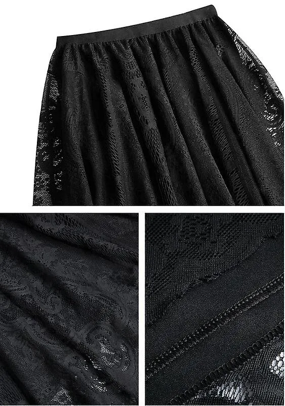 Womens Elegant Floral Lace Elastic High Waist Pleated Maxi Long Beach Skirts