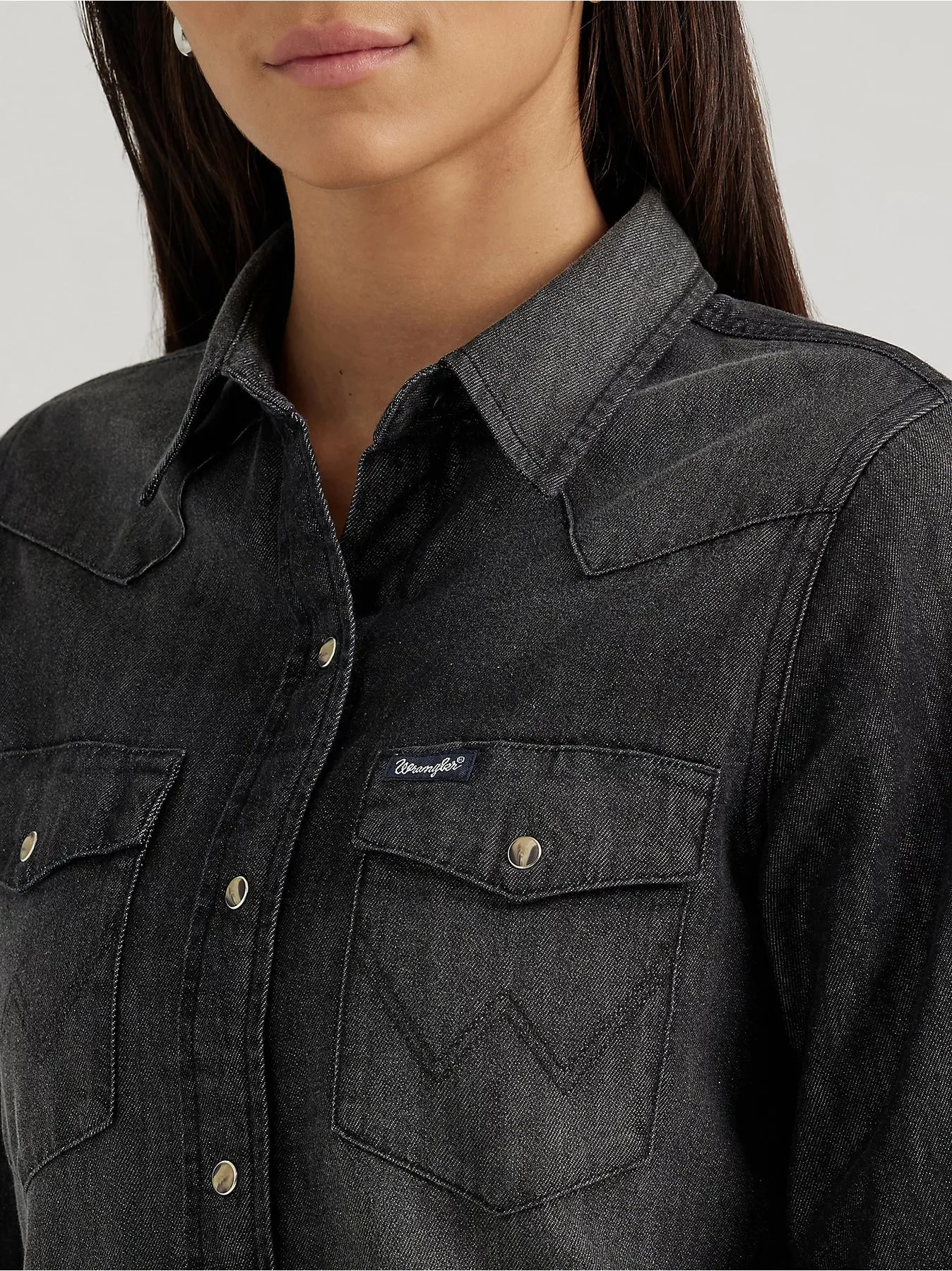 Women's Wrangler Black Denim Cowboy Snap Shirt-