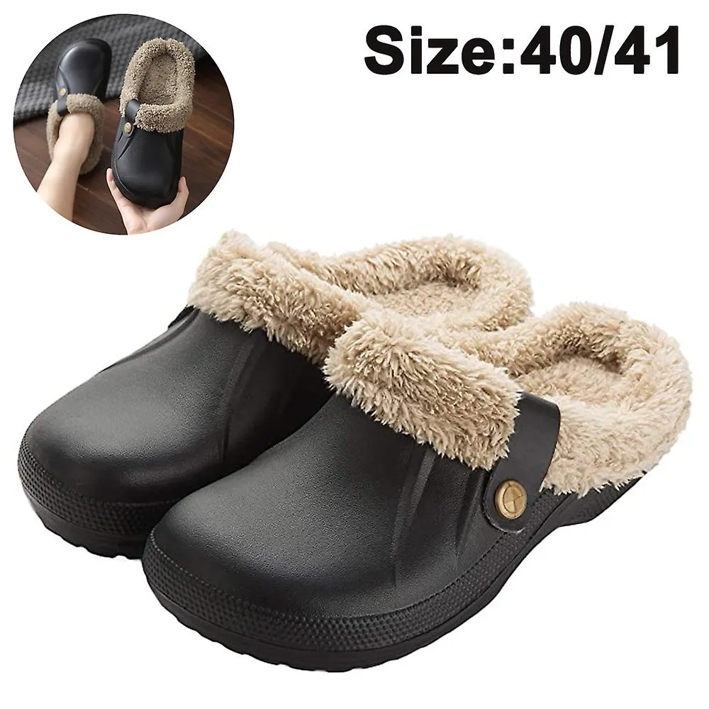 Zapatillas impermeables Mujeres Hombres Forrados de piel Zuecos Zapatos de jardín de invierno Zapatillas de casa Cálidas Interio