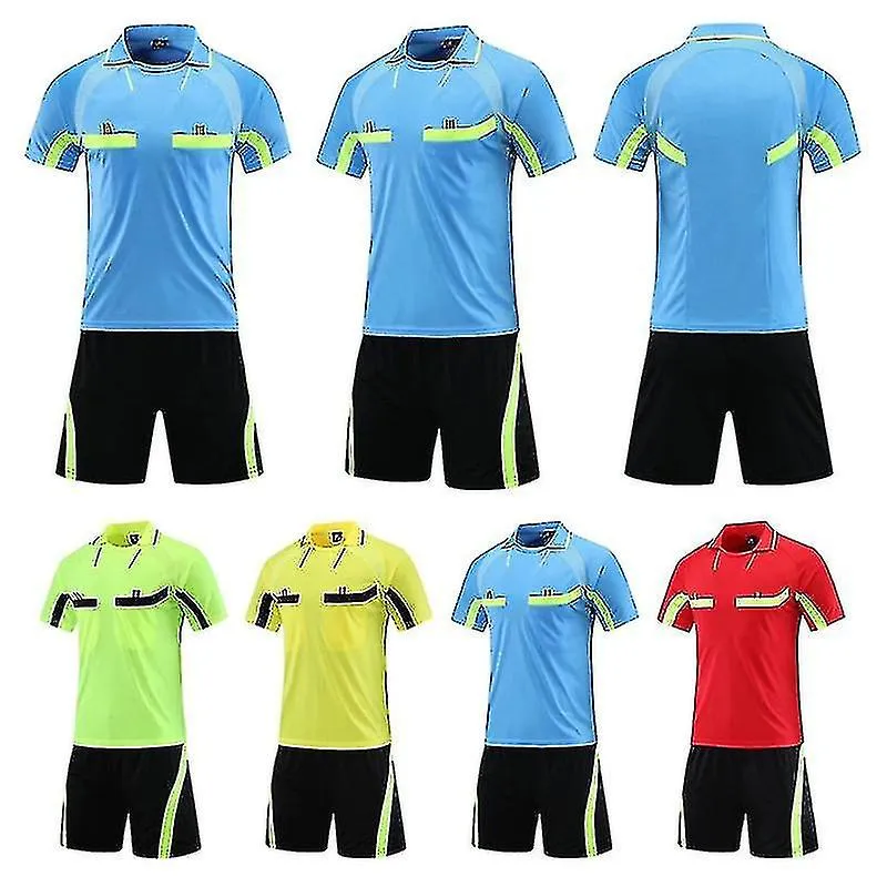 Árbitro profesional Juego de camisetas de fútbol Uniforme de fútbol para adultos Cuello de cobertura Juez Camisa Bolsillos Panta