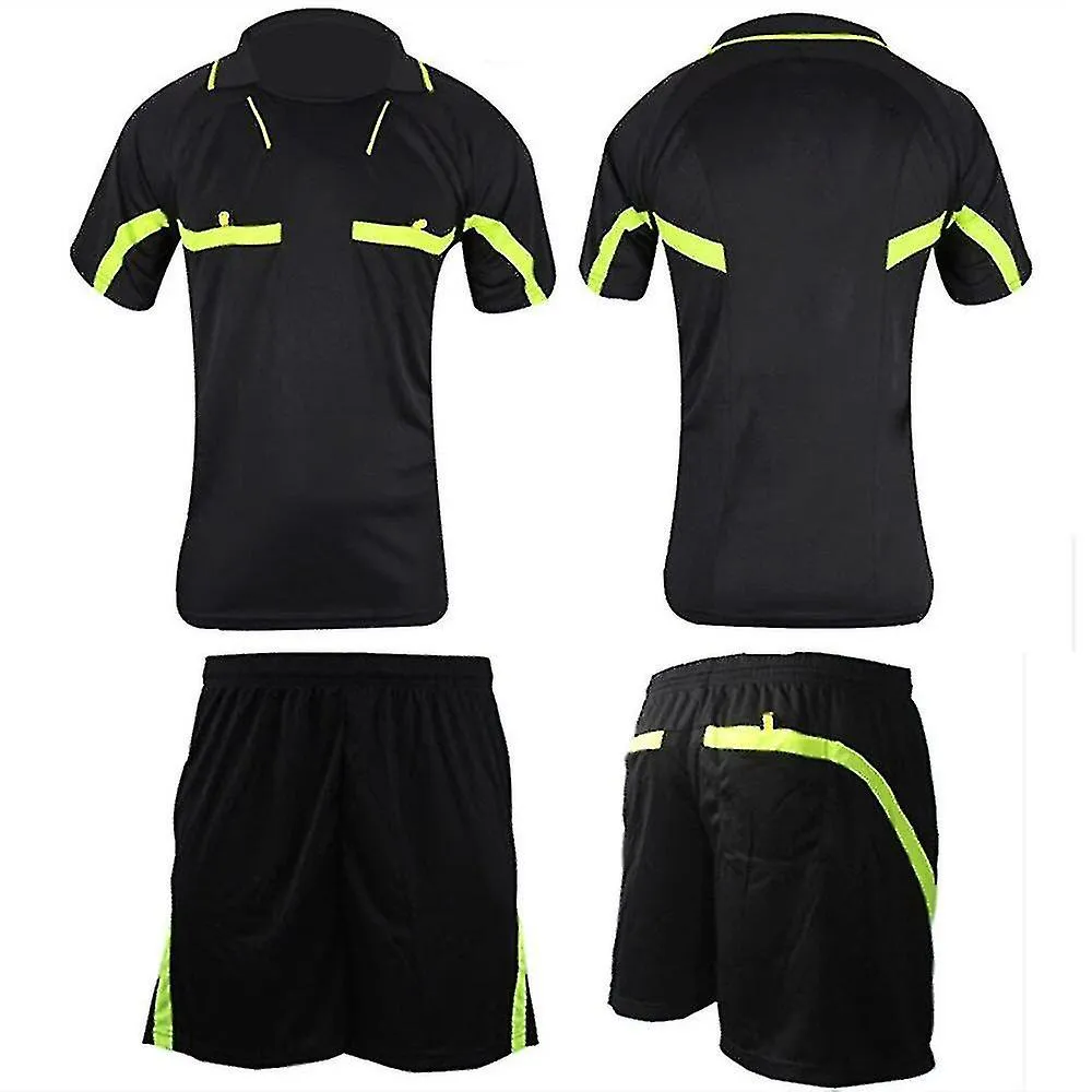 Árbitro profesional Juego de camisetas de fútbol Uniforme de fútbol para adultos Cuello de cobertura Juez Camisa Bolsillos Panta